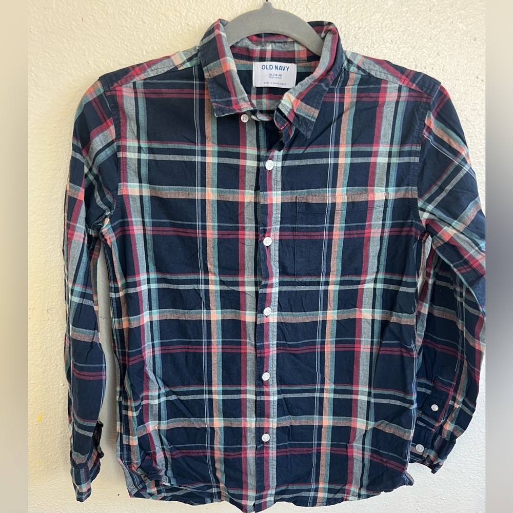 Old Navy boys Casual Plaid Shirt - Navy and Red size 14-16